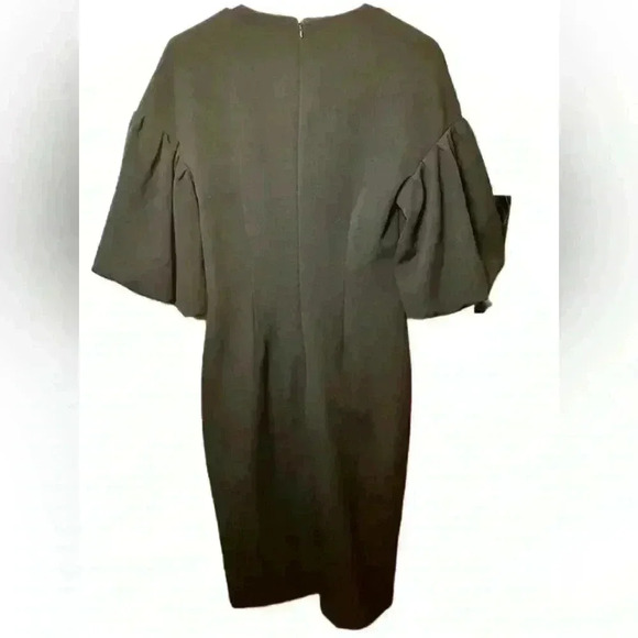 Zara Black Fitted Puff Sleeves Slit In Front Zip Back Dress Size Small 11/4 - Picture 4 of 6